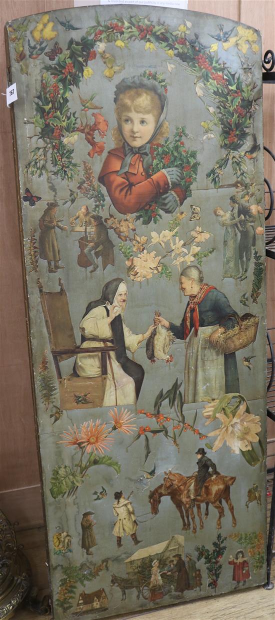 A Victorian three fold scrapwork screen H.154cm, Width 61cm